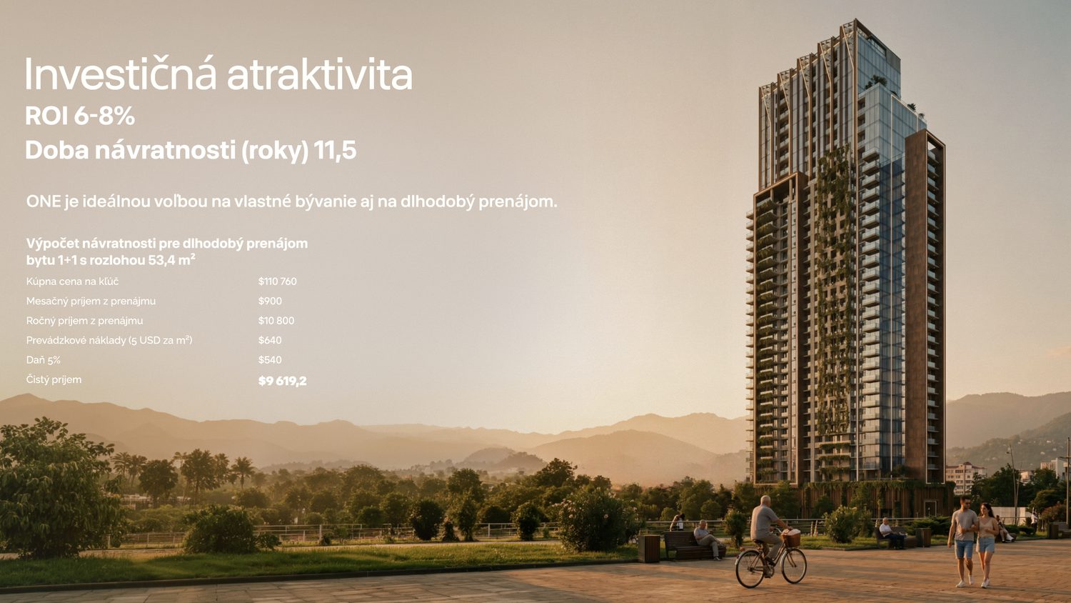 Investičná atraktivita ONE Tower, prepočet návratnosti