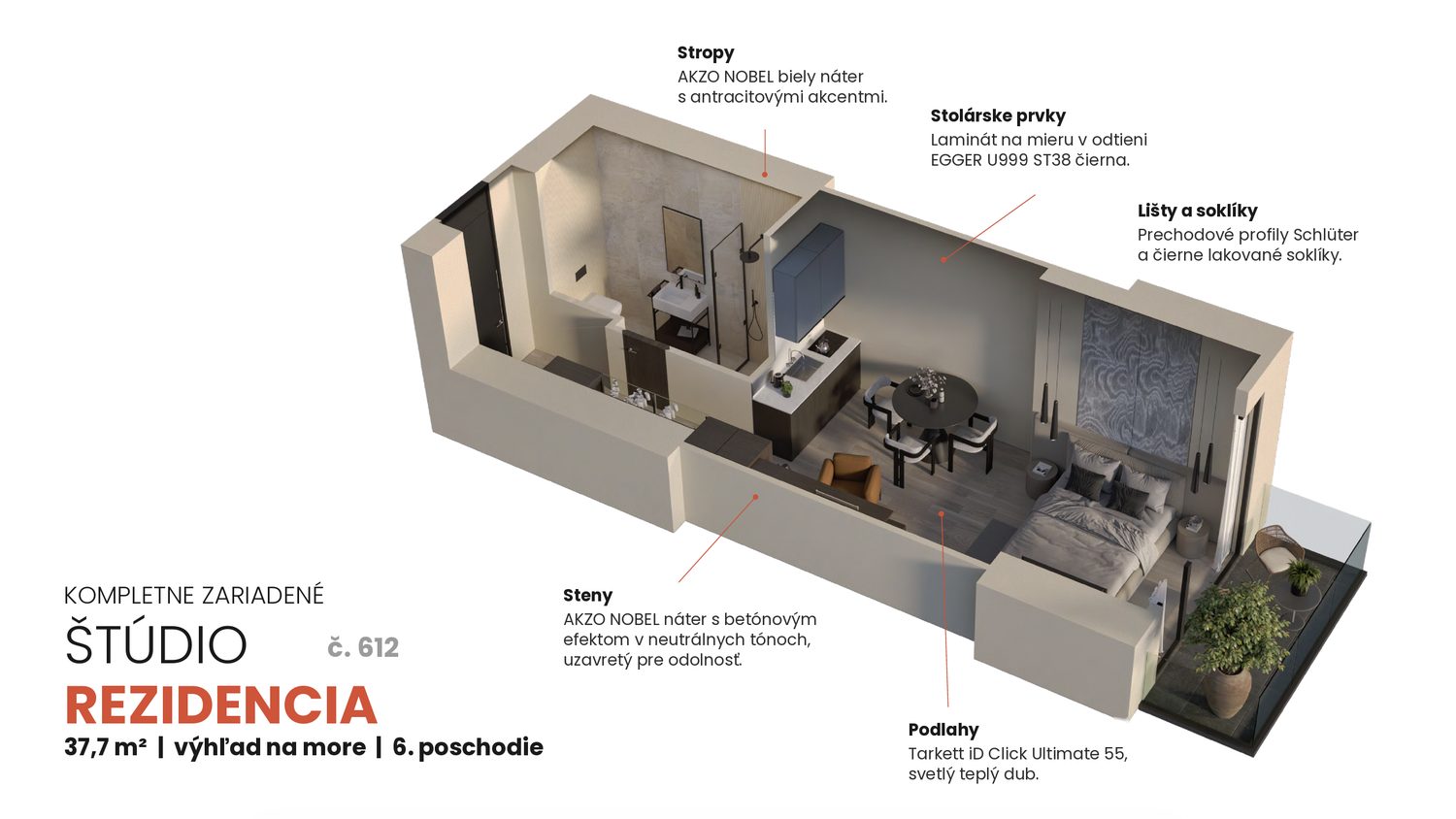 Kompletne zariadené štúdio v Radisson RED, 37,7 m² s výhľadom na more
